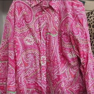 Ralph Lauren Pink and Green Paisley Button Down Shirt
